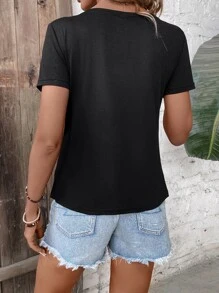 SHEIN LUNE 撞色不對稱領T恤 - 彩色 - 查看 2