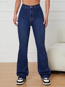 Zip Fly Flare Leg Jeans - Dark Wash - View 3