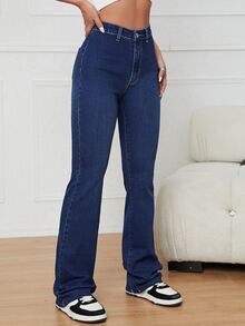 Zip Fly Flare Leg Jeans - Dark Wash - View 4
