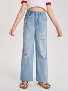 Chicas Jeans desgarro de pierna ancha - Lavado ligero - Ver 3