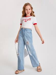 Chicas Jeans desgarro de pierna ancha - Lavado ligero - Ver 4