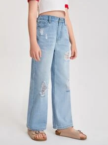 Chicas Jeans desgarro de pierna ancha - Lavado ligero - Ver 5