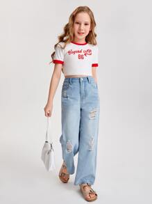 Chicas Jeans desgarro de pierna ancha - Lavado ligero - Ver 6