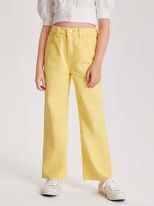 Girls Raw Hem Straight Leg Jeans - Yellow - View 1