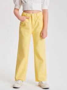 Girls Raw Hem Straight Leg Jeans - Yellow - View 3