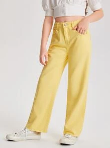 Girls Raw Hem Straight Leg Jeans - Yellow - View 4