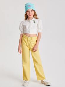 Girls Raw Hem Straight Leg Jeans - Yellow - View 5
