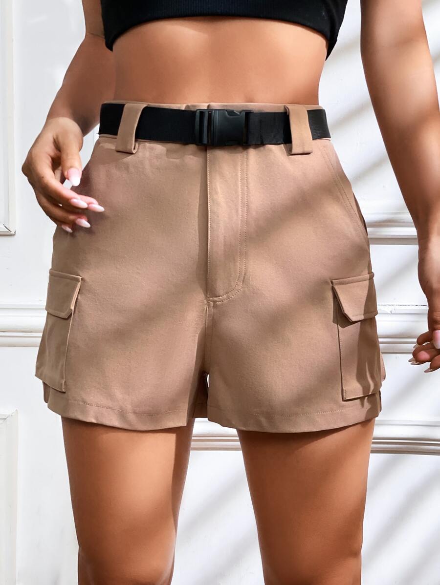 SHEIN EZwear 翻蓋口袋腰帶工裝短褲