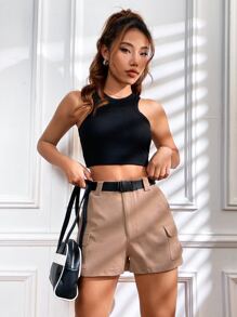 SHEIN EZwear 翻蓋口袋腰帶工裝短褲