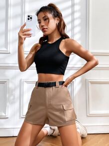 SHEIN EZwear 翻蓋口袋腰帶工裝短褲
