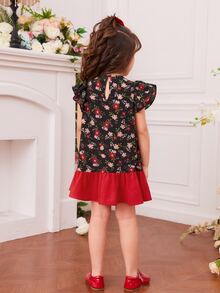 SHEIN Toddler Girls Christmas Print Ruffle Trim Dress - Multicolor - View 2