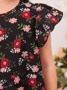 SHEIN Toddler Girls Christmas Print Ruffle Trim Dress - Multicolor - View 6