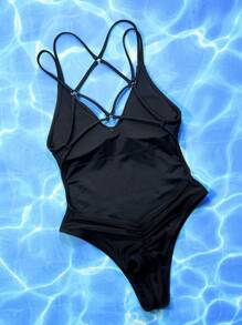 Breezaya Criss Cross One Piece Swimsuit,Summer Beach - Black - View 2