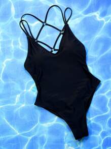 Breezaya Criss Cross One Piece Swimsuit,Summer Beach - Black - View 4