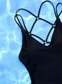 Breezaya Criss Cross One Piece Swimsuit,Summer Beach - Black - View 5