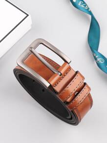 Hombres Cinturón con hebilla cuadrada con perforadora - Marrón - Ver 1