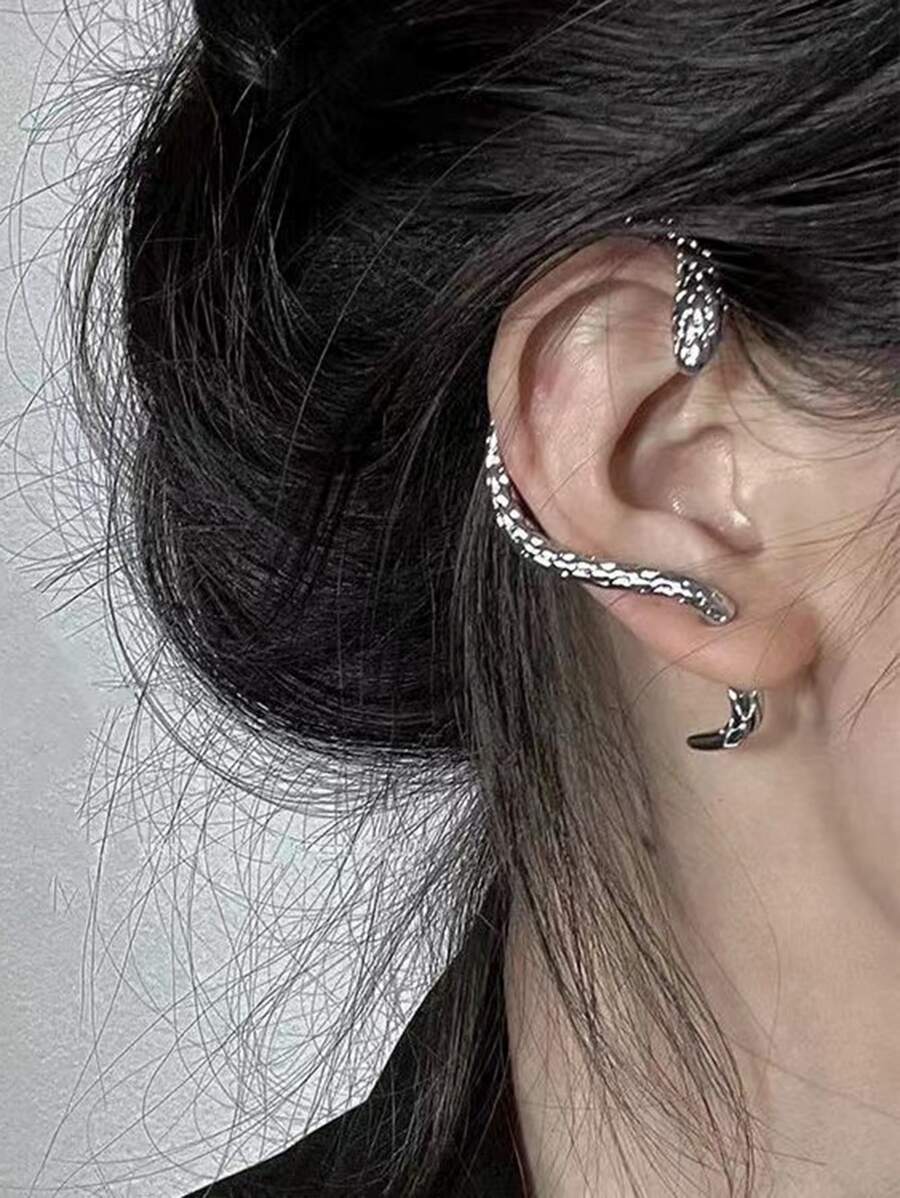 1pc Snake Decor Ear Wrap - Silver - View 1