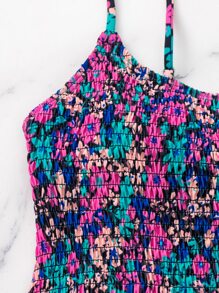 Traje de baño de una pieza con estampado floral de verano, busto fruncido y plisado - Multicolor - Ver 7