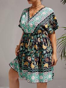 SHEIN VCAY Vestido con estampado floral con paisley de manga mariposa - Multicolor - Ver 3