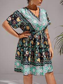 SHEIN VCAY Vestido con estampado floral con paisley de manga mariposa - Multicolor - Ver 4