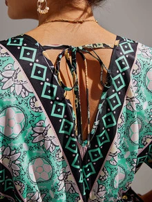 SHEIN VCAY Vestido con estampado floral con paisley de manga mariposa - Multicolor - Ver 5