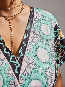 SHEIN VCAY Vestido con estampado floral con paisley de manga mariposa - Multicolor - Ver 6