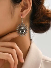 Pendientes largos sol - Plata antigua - Ver 1