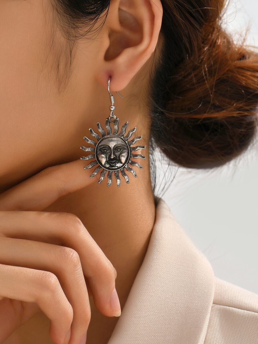 Pendientes largos sol - Plata antigua - Ver 1