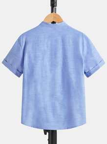 SHEIN 男孩標語圖案襯衫 - 藍色 - 查看 2