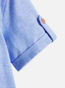 SHEIN 男孩標語圖案襯衫 - 藍色 - 查看 4