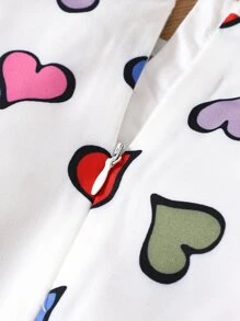 小女童愛心圖案荷葉邊連衣裙 - 白色 - 查看 6