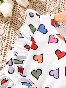 小女童愛心圖案荷葉邊連衣裙 - 白色 - 查看 7