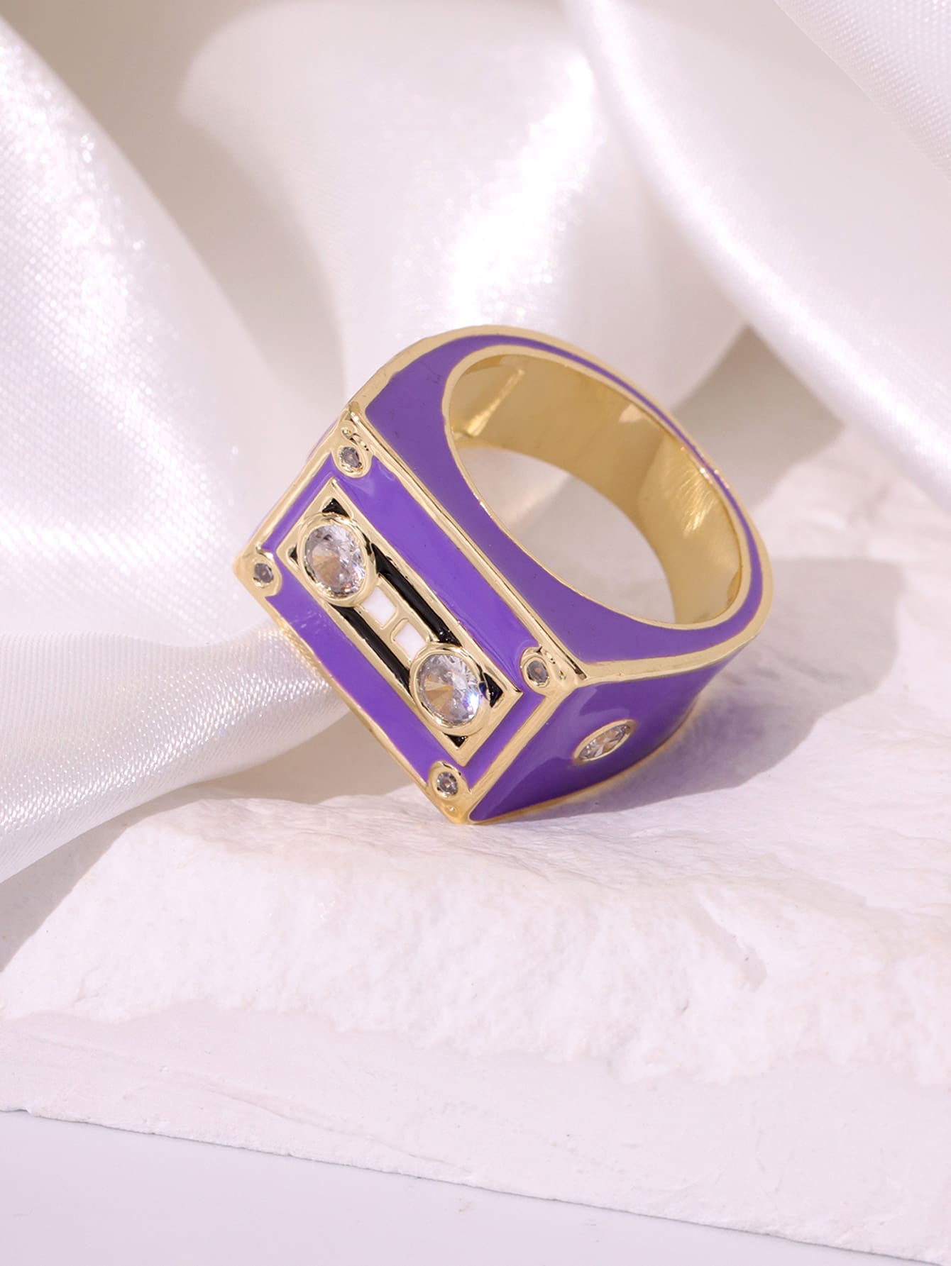 Cubic Zirconia Decor Ring - Purple - View 1