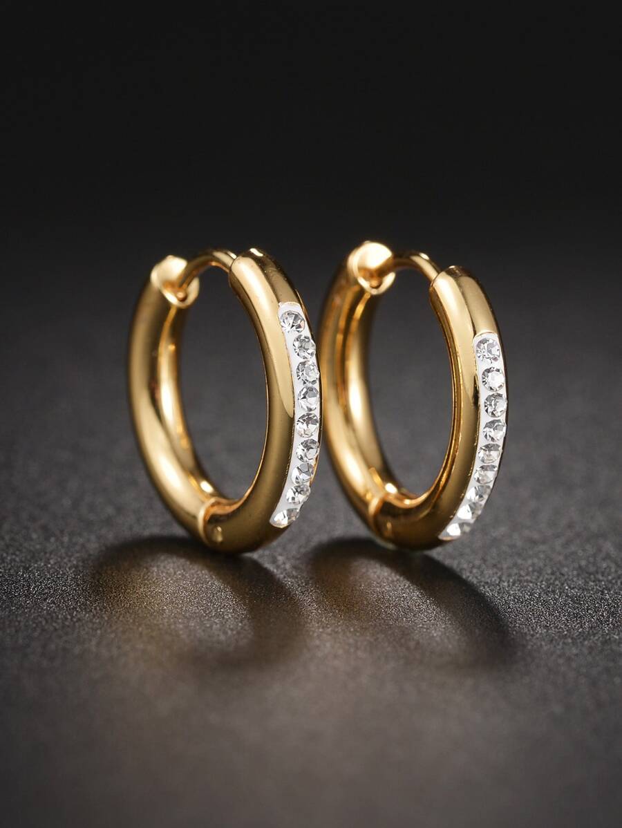 2入組男士金色不鏽鋼耳夾 - 金黃色 - 查看 1