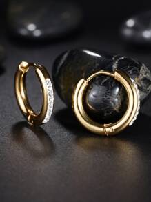 2入組男士金色不鏽鋼耳夾 - 金黃色 - 查看 2