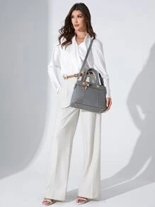 Yogodlns Stitch Detail Tote Bag With Random Colour Tassel Bag Charm - Grey - View 6