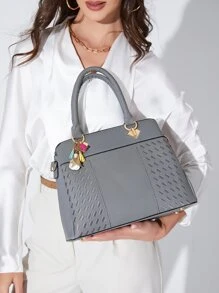 Yogodlns Stitch Detail Tote Bag With Random Colour Tassel Bag Charm - Grey - View 7