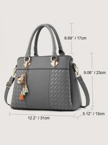 Yogodlns Stitch Detail Tote Bag With Random Colour Tassel Bag Charm - Grey - View 8