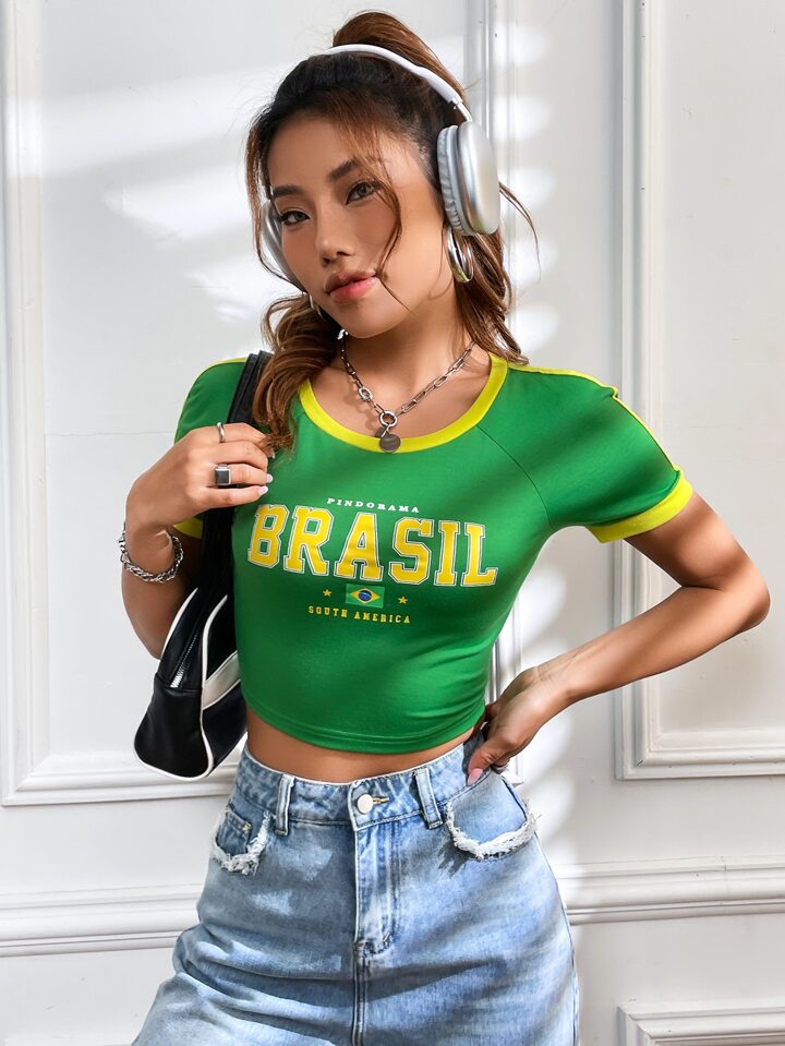 SHEIN EZwear プラス 日本語文字＆フローラルプリント ラグラン