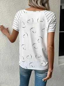 SHEIN LUNE 愛心圖案半拉鏈T恤 - 白色 - 查看 2