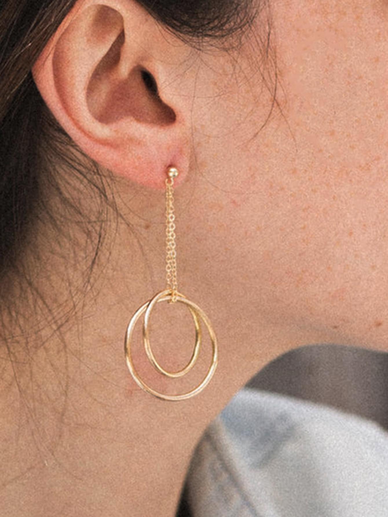 Round Drop Earrings - Yellow Gold - View 1