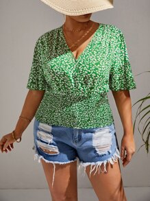 SHEIN VCAY Plus Ditsy Floral Butterfly Sleeve Blouse - Multicolor - View 5