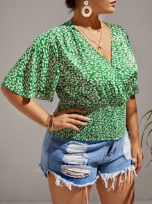 SHEIN VCAY Plus Ditsy Floral Butterfly Sleeve Blouse - Multicolor - View 6