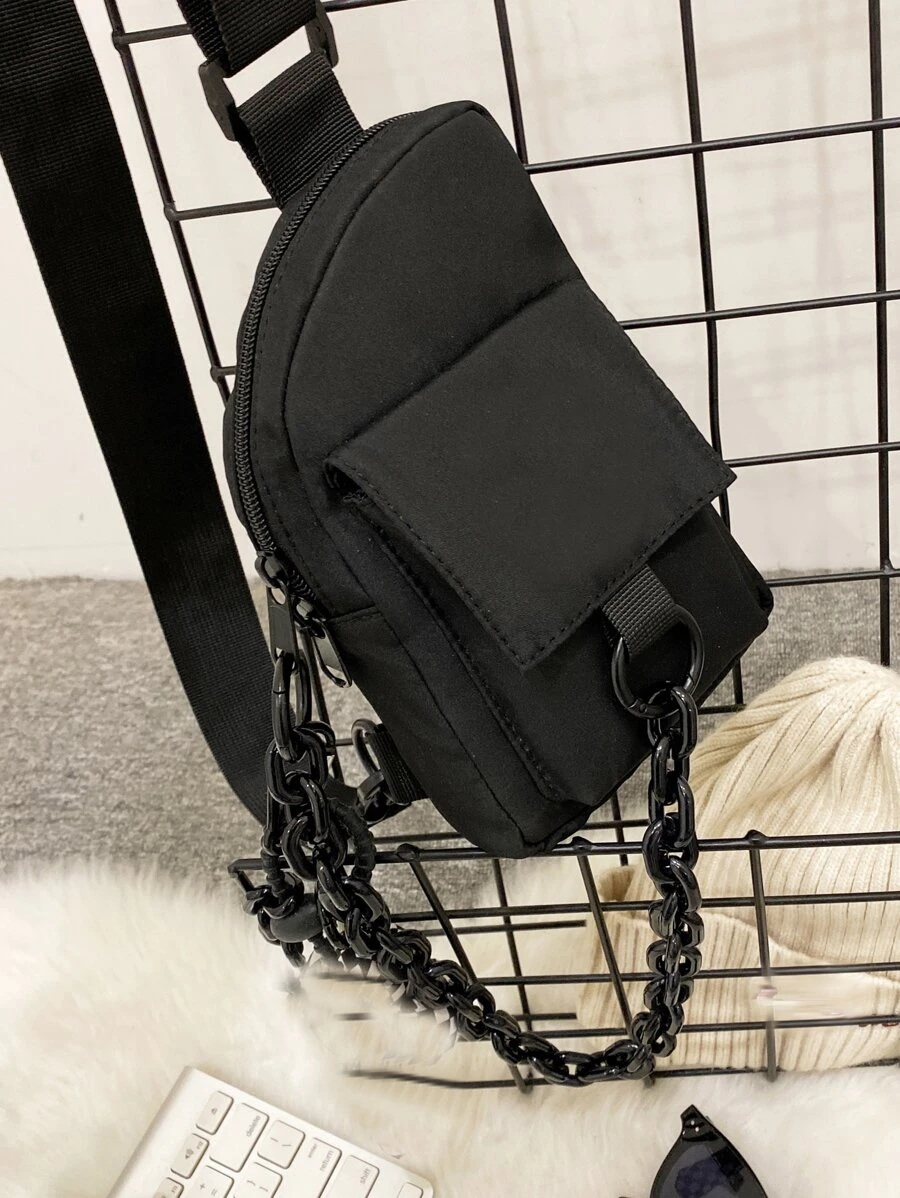 Riñonera minimalista con diseño de cadena - Negro - Ver 1