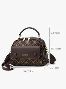 All Over Print Button Decor Letter Print Dome Bag - Multicolor - View 3