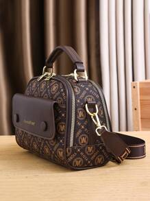 All Over Print Button Decor Letter Print Dome Bag - Multicolor - View 5