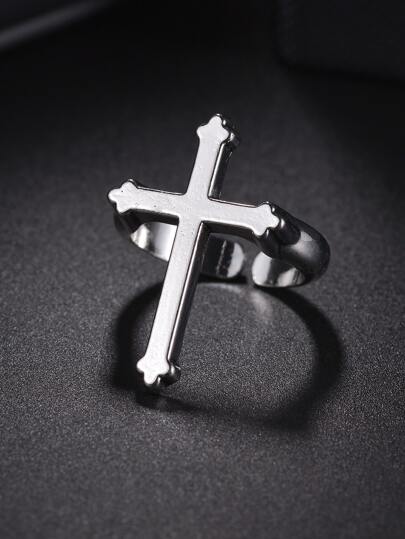 1pc Vintage Silver Cross Ring For Men