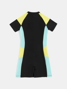 Chicos Bañador una pieza de color combinado con cremallera delantera - Negro - Ver 2