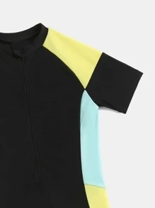 Chicos Bañador una pieza de color combinado con cremallera delantera - Negro - Ver 3