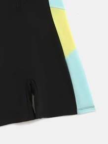 Chicos Bañador una pieza de color combinado con cremallera delantera - Negro - Ver 4